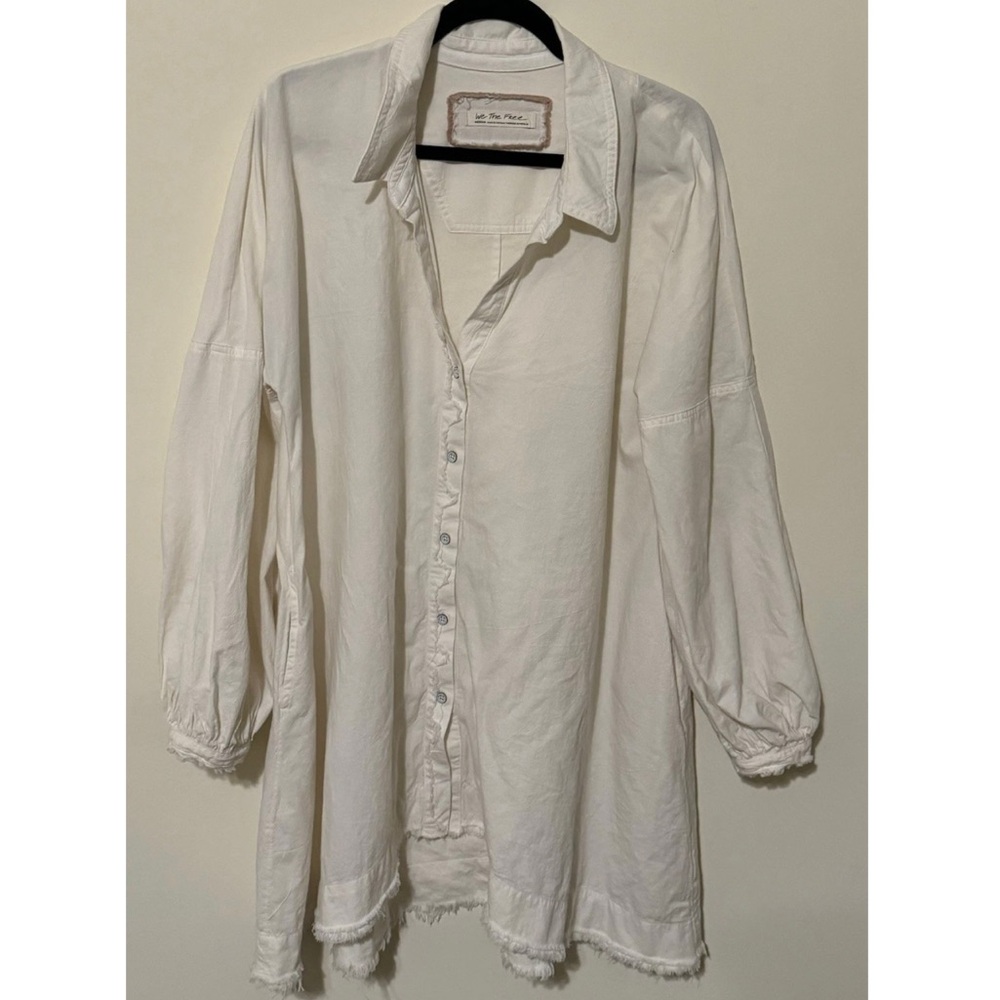 Free People White Long Sleeve Button-Up Tunic